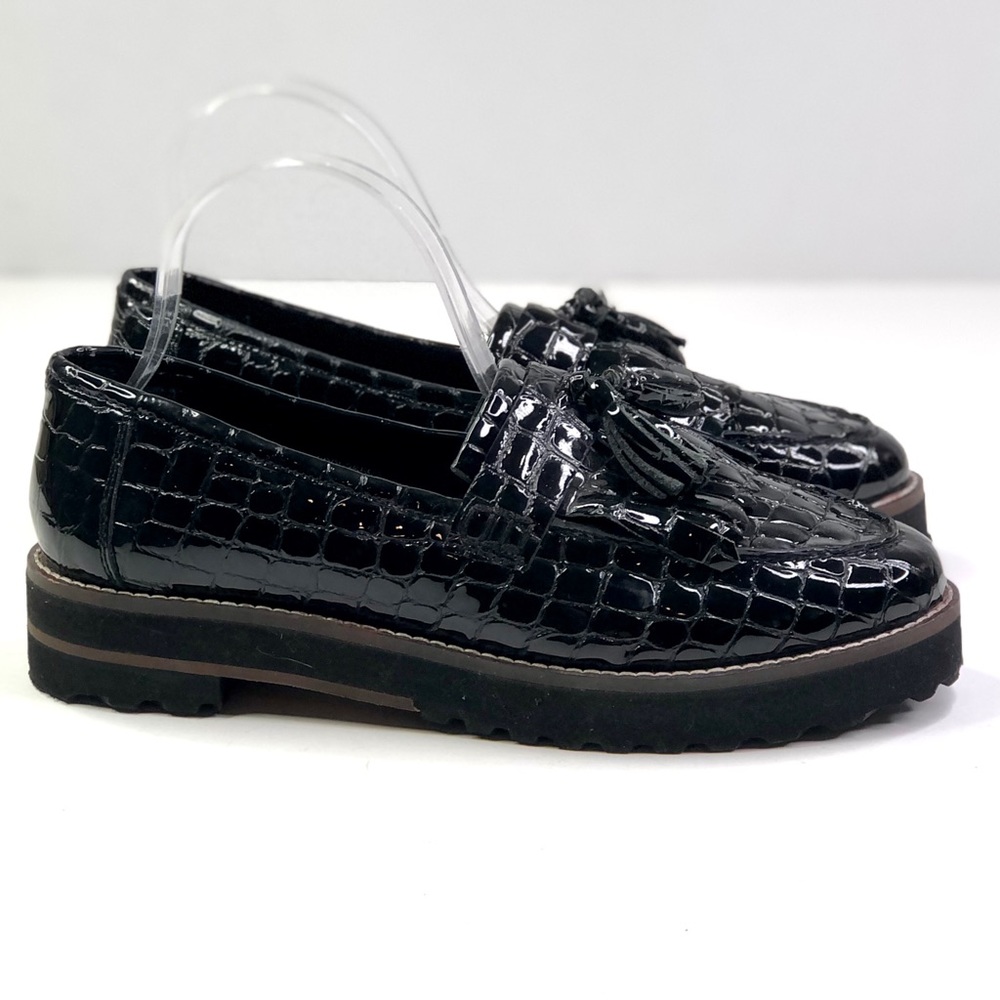 ASOS vegan patent leather croc alligator print kiltie tassel loafer black 8 - Picture 2 of 11